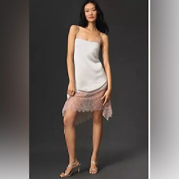 New! Anthropologie Lace-Trimmed Asymmetrical Midi Slip Dress 16 - Picture 2 of 13
